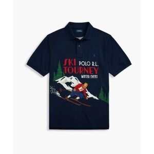 Polo Ralph Lauren Mens S/S Ski Tourney Winter Polo Shirt~LRG TALL~NAVY